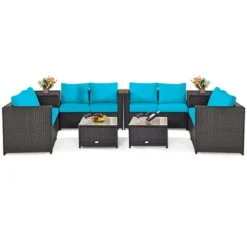 Costway 8PCS Outdoor Patio Rattan Furniture Set Cushioned Loveseat Storage Table RedNavy -Costway GUEST 207c599c 5e44 4d10 8351 02993742900d