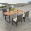 Costway 5 PCS Patio Rattan Dining Set Acacia Wood Table 4 Wicker Chairs With Umbrella Hole