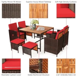 Costway 9PCS Patio Rattan Dining Set Cushioned Chairs Ottoman Wood Table Top WhiteRed 18 Costway 9PCS Patio Rattan Dining Set Cushioned Chairs Ottoman Wood Table Top WhiteRed -Costway GUEST 2090fc26 fc6f 4ba5 a602 7bb6ec4aa99a