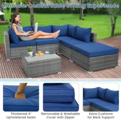 Costway 6PCS Patio Wicker Furniture Set Cushioned Sectional Sofa Coffee Table Navy Deck 12 Costway 6PCS Patio Wicker Furniture Set Cushioned Sectional Sofa Coffee Table Navy Deck -Costway GUEST 20b9d138 e1d9 42b2 bea5 8ff06e86c11c