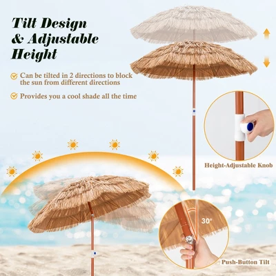 Costway Patio 6FT Tropical Thatched Tiki Beach Umbrella Portable Outdoor Market Tilt 7 Costway Patio 6FT Tropical Thatched Tiki Beach Umbrella Portable Outdoor Market Tilt - Image 7
