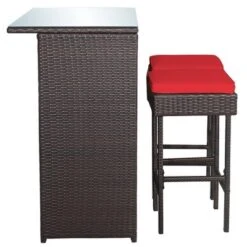 Costway 3PCS Patio Rattan Wicker Bar Table Stools Dining Set Cushioned Chairs Garden Red -Costway GUEST 20d0899d 9108 43c2 98cc dbc11be87953