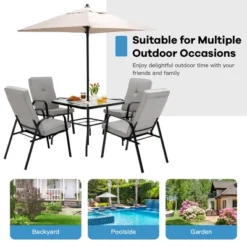 Costway 6PCS Patio Dining Set Stackable Chairs Cushioned Glass Table W/Umbrella 13 Costway 6PCS Patio Dining Set Stackable Chairs Cushioned Glass Table W/Umbrella -Costway GUEST 20d9e72d 21ff 40eb 864c b3b18b7c5b17