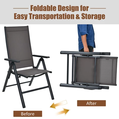 Costway 3PCS Bistro Set Folding Adjustable Chairs Square Glass Table Garden 6 Costway 3PCS Bistro Set Folding Adjustable Chairs Square Glass Table Garden - Image 6