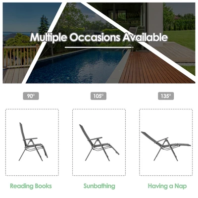 Costway Outdoor Foldable Reclining Padded Chair Aluminum Frame Adjustable 8 Costway Outdoor Foldable Reclining Padded Chair Aluminum Frame Adjustable - Image 8