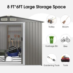 Costway 8'x6' Outdoor Storage Shed Galvanized Steel Tool House Organizer For Garden Yard -Costway GUEST 215fc593 843b 46f0 93de 1bcef125ff07