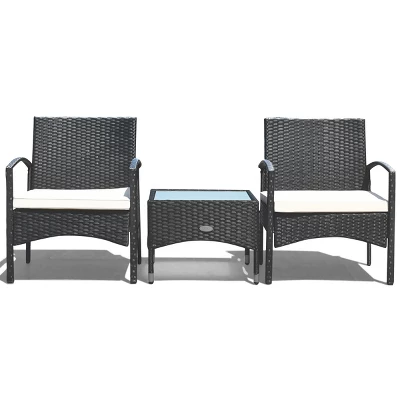 Costway 3 PCS Furniture Set Table & 2 Chair Patio Wicker Rattan W/Cushion 3 Costway 3 PCS Furniture Set Table & 2 Chair Patio Wicker Rattan W/Cushion - Image 3