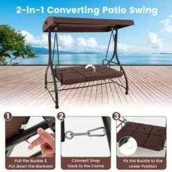 Costway 3-Seat Outdoor Converting Patio Swing Glider Adjustable Canopy Porch Swing Coffee/Black/Red -Costway GUEST 21701704 5893 4c69 8a3e 61667754bdfc