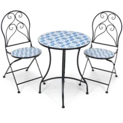 Costway 3PCS Patio Bistro Furniture Set Folding Chair Mosaic Design Garden Blue 13 Costway 3PCS Patio Bistro Furniture Set Folding Chair Mosaic Design Garden Blue -Costway GUEST 217ba068 dcbf 4139 9917 972a54272dc9
