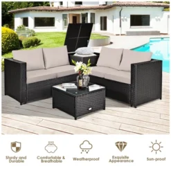 Costway 4PCS Outdoor Patio Rattan Furniture Set Cushioned Loveseat Storage Table -Costway GUEST 21858619 442a 47a5 9bd5 234b9c0780ee