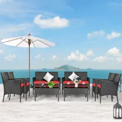 Costway 8PCS Patio Rattan Furniture Set Cushioned Sofa Coffee Table Backyard TurquoiseRed -Costway GUEST 21f5d163 365b 4218 baec 9d20cf329792