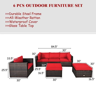Costway 6PCS Patio Rattan Furniture Set Cushion Sofa Coffee Table 3 Costway 6PCS Patio Rattan Furniture Set Cushion Sofa Coffee Table - Image 3