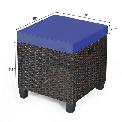Costway 2PCS Patio Rattan Ottoman Cushioned Seat Foot Rest Coffee Table Furniture Garden Navy 2 Costway 2PCS Patio Rattan Ottoman Cushioned Seat Foot Rest Coffee Table Furniture Garden Navy - Image 2