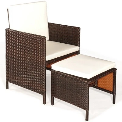 Costway 9PCS Acacia Wood Patio Rattan Dining Set Cushioned Chairs Ottoman 8 Costway 9PCS Acacia Wood Patio Rattan Dining Set Cushioned Chairs Ottoman - Image 8