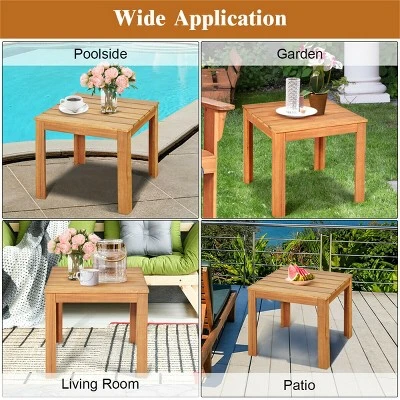 Costway 2PCS Wooden Square Side End Table Patio Coffee Bistro Table Indoor Outdoor Natural 7 Costway 2PCS Wooden Square Side End Table Patio Coffee Bistro Table Indoor Outdoor Natural - Image 7