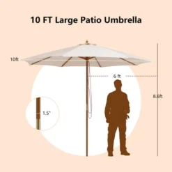 10FT Patio Wooden Market Table Umbrella Pulley W/8 Bamboo Ribs Sunshade Canopy 11 10FT Patio Wooden Market Table Umbrella Pulley W/8 Bamboo Ribs Sunshade Canopy -Costway GUEST 22c7e6ab f542 425d 983e 33fe529bccca