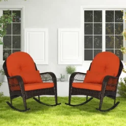 Costway 2PCS Patio Wicker Rocking Chair W/Seat Back Cushions & Lumbar Pillow Balcony -Costway GUEST 22ecf85f 155e 4666 a25b d92f413e5718