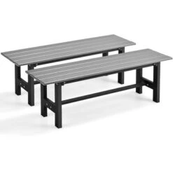 Costway 2PCS Outdoor HDPE Bench With Metal Frame 47'' X 14'' X 16'' For Yard Garden Brown/Black/Gray -Costway GUEST 230aad56 4beb 4fb5 8754 c5fa50d2fcba