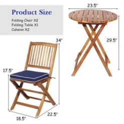 Costway 3PCS Patio Folding Wooden Bistro Set Cushioned Chair Conversation -Costway GUEST 230ca8f5 1b28 4912 9cbc 66cbbbd79566