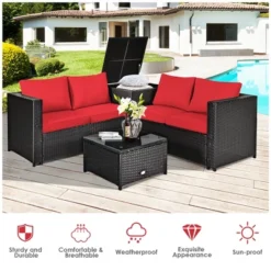 Costway 8PCS Outdoor Patio Rattan Furniture Set Cushioned Loveseat Storage Table RedNavy -Costway GUEST 2365950d 2574 4552 b13b 1ed665b039d2