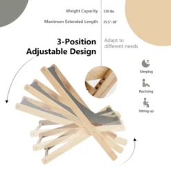 Costway Foldable Wood Beach Sling Chair 3-Position Adjustable Beech Chair W/Free Cushion -Costway GUEST 2379cf89 b4e0 4bb2 bf9b 9cc7951a947e