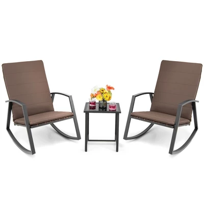 Costway 3PCS Patio Rattan Rocking Chair Table Furniture Set Yard Cushion 1 Costway 3PCS Patio Rattan Rocking Chair Table Furniture Set Yard Cushion