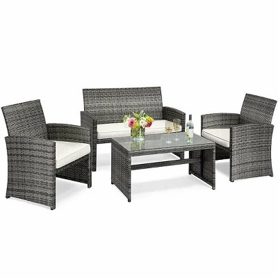 Costway 4PCS Rattan Patio Furniture Set Garden Sofa Cushioned Seat Mix Gray Wicker 3 Costway 4PCS Rattan Patio Furniture Set Garden Sofa Cushioned Seat Mix Gray Wicker - Image 3