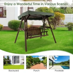 Costway 2 Person Wooden Garden Swing Bench Chair W/ Adjustable Canopy For Garden Porch -Costway GUEST 23ad83bf 4413 4c36 901a 689681dd0956