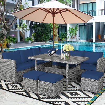 Costway 7 PCS Patio Rattan Dining Set Sectional Sofa Couch Ottoman Garden WhiteRedBlack 12 Costway 7 PCS Patio Rattan Dining Set Sectional Sofa Couch Ottoman Garden WhiteRedBlack - Image 12