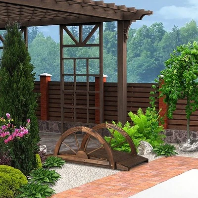 Costway 3.3FT Garden Bridge Classic Arc Wooden Bridge Decorative Garden Landscape 1 Costway 3.3FT Garden Bridge Classic Arc Wooden Bridge Decorative Garden Landscape
