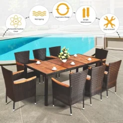 Costway 9PCS Patio Rattan Dining Set 8 Chairs Cushioned Acacia Table Top 14 Costway 9PCS Patio Rattan Dining Set 8 Chairs Cushioned Acacia Table Top -Costway GUEST 245ab3f1 9065 4d7b b56d fed258619445
