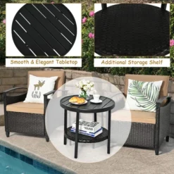Costway 3PCS Patio Rattan Furniture Set Cushioned Sofa Storage Table W/ Shelf Garden -Costway GUEST 24703e97 1e00 4955 8e28 448d5ba2c594