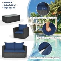 Costway 4PCS Patio Rattan Furniture Set Cushioned Sofa Loveseat With Navy & Turquoise Cover -Costway GUEST 2480cf73 0861 4935 a9ed ba7c72dde6bf