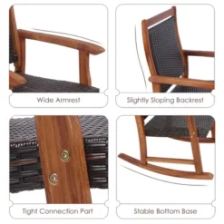 Costway 3PCS Patio Rattan Rocking Chair Bistro Set Acacia Wood Frame Armrest -Costway GUEST 24a3547e bbdf 4852 8a14 29b112b7eefc