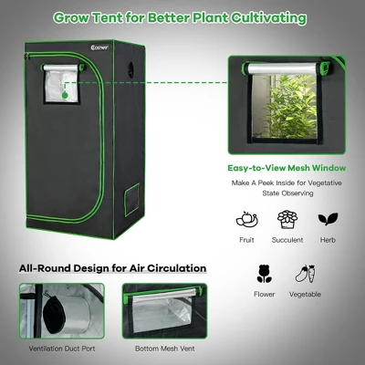 Costway 32''x32''x63''Mylar Hydroponic Grow Tent W/Observation Window & Floor Tray GrayBlack 6 Costway 32''x32''x63''Mylar Hydroponic Grow Tent W/Observation Window & Floor Tray GrayBlack - Image 6