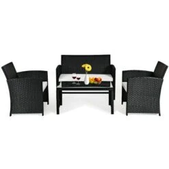 Costway 4PCS Patio Rattan Furniture Conversation Set Cushioned Sofa Coffee Table Black 15 Costway 4PCS Patio Rattan Furniture Conversation Set Cushioned Sofa Coffee Table Black -Costway GUEST 24ccad11 54a3 42ab 830a 50f3b5cd9241 2
