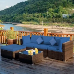 Costway 5PCS Outdoor Patio Rattan Furniture Set Sectional Conversation TurquoiseNavyBlack Cushion -Costway GUEST 25346971 3413 4b47 a1ff 3278f877c737