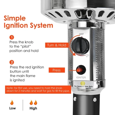 Costway 48000 BTU Propane Patio Heater Standing LP Gas Steel W/ Wheels Black 5 Costway 48000 BTU Propane Patio Heater Standing LP Gas Steel W/ Wheels Black - Image 5