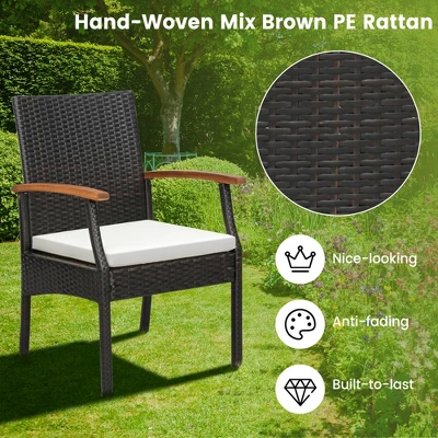 Costway 7PCS Patio Dining Set Cushion Acacia Wood Armrests Table With Umbrella Hole 2 Costway 7PCS Patio Dining Set Cushion Acacia Wood Armrests Table With Umbrella Hole - Image 2