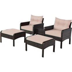 Costway 5 PCS Rattan Wicker Furniture Set Sofa Ottoman W/Brown Cushion Patio Garden Yard 17 Costway 5 PCS Rattan Wicker Furniture Set Sofa Ottoman W/Brown Cushion Patio Garden Yard -Costway GUEST 25b502d0 9006 4fab bf23 53a08a9817c2