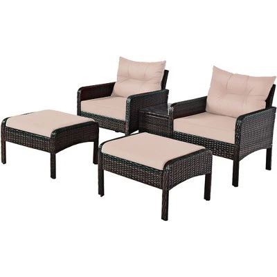 Costway 5 PCS Rattan Wicker Furniture Set Sofa Ottoman W/Brown Cushion Patio Garden Yard 9 Costway 5 PCS Rattan Wicker Furniture Set Sofa Ottoman W/Brown Cushion Patio Garden Yard - Image 9