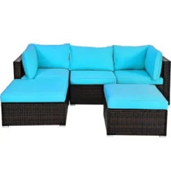 Costway 5PCS Patio Rattan Sectional Conversation Set Ottoman Turquoise 17 Costway 5PCS Patio Rattan Sectional Conversation Set Ottoman Turquoise -Costway GUEST 2612794d af74 43d5 bc44 7e087f6ee0f2