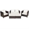 Costway 5PCS Patio Rattan Furniture Set Loveseat Sofa Ottoman Cushioned RedWhite