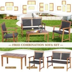 Costway 4 PCS Patio Rattan Furniture Set Acacia Wood Frame Sofa Loveseat Garden -Costway GUEST 2679b4eb ca2d 47e3 aa8d f761cec5eb30