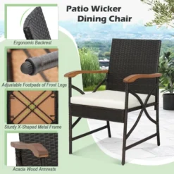 Costway 7PCS Patio Wicker Dining Set Cushion Acacia Wood Armrests Table With Umbrella Hole -Costway GUEST 26c0fb63 af8b 4efe bcb1 27b72afd4048
