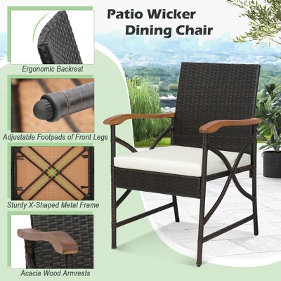 Costway 7 PCS Patio Rattan Dining Set Acacia Wood Table 6 Wicker Chairs With Umbrella Hole 8 Costway 7 PCS Patio Rattan Dining Set Acacia Wood Table 6 Wicker Chairs With Umbrella Hole - Image 8