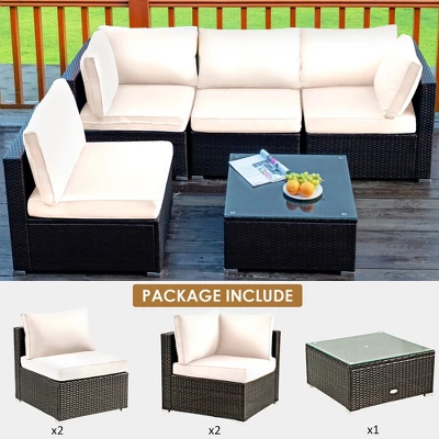 Costway 5PCS Patio Rattan Furniture Set Cushioned Sofa & Chair Coffee Table 7 Costway 5PCS Patio Rattan Furniture Set Cushioned Sofa & Chair Coffee Table - Image 7