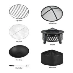 Costway 32'' Round Fire Pit Set W/ Rain Cover BBQ Grill Log Grate Poker 17 Costway 32'' Round Fire Pit Set W/ Rain Cover BBQ Grill Log Grate Poker -Costway GUEST 271c774e 1705 4c4b bc42 aa64704b6220