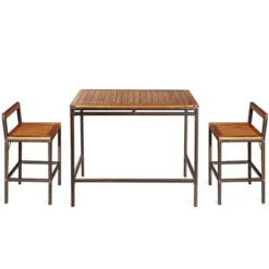 Costway 3 PCS Patio Rattan Wicker Bar Wood Table Chair Outdoor -Costway GUEST 27221e22 fae4 469f 8c1a 8621f02d9e59