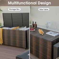 Costway 96 Gallon Patio Rattan Storage Deck Box Container Garden Liner Wheels Mix Brown/Grey -Costway GUEST 2752c03f dcaf 457b ad30 8b1aa340460e
